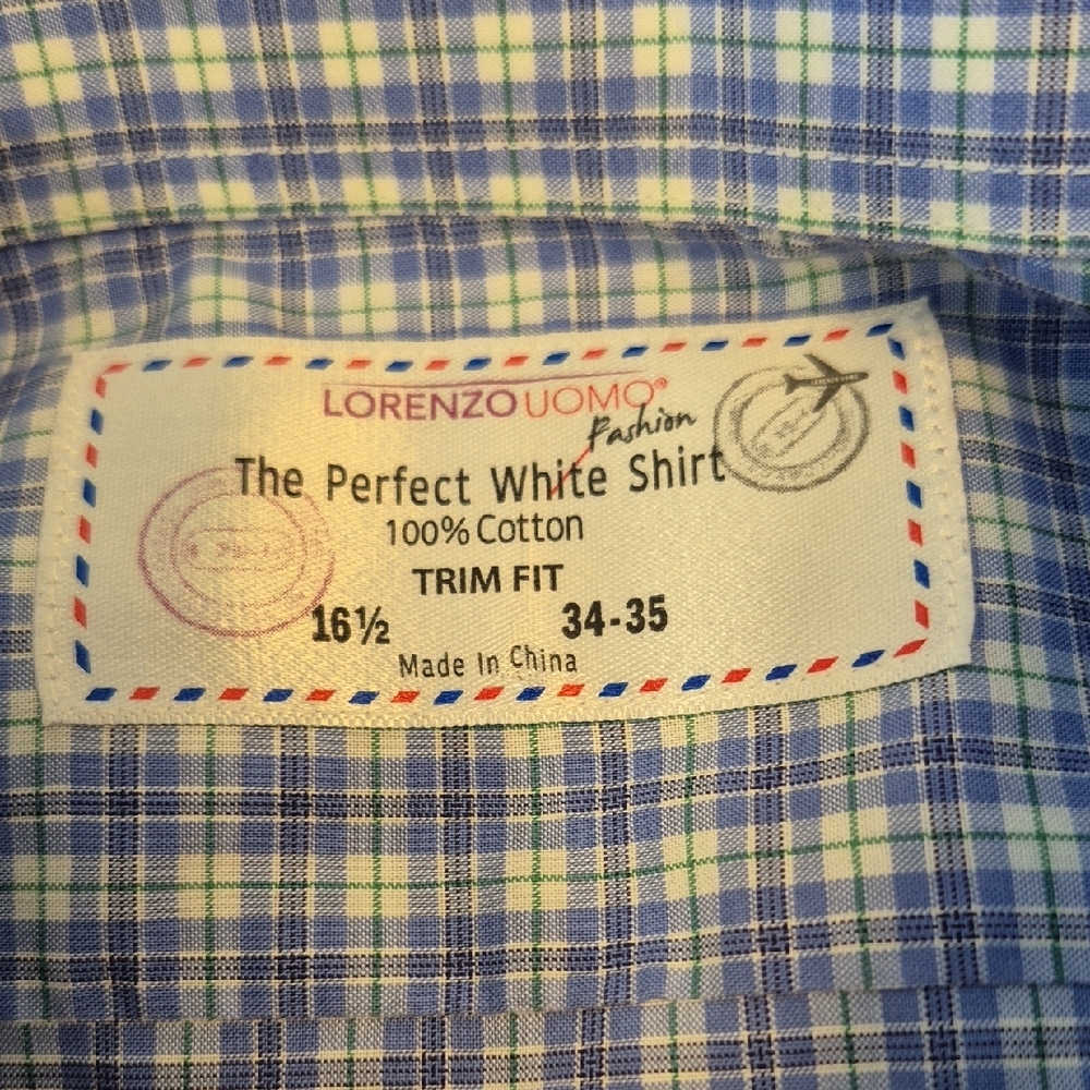 Lorenzo Uomo Long Sleeve Trim Fit Blue Button Down Mens Shirt. Size 34-35. NWOT - Picture 2 of 16